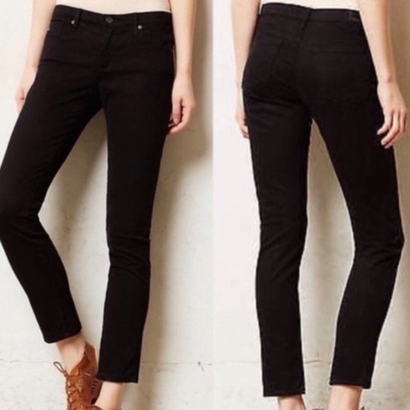 Ag Adriano Goldschmied Denim - AG Adriano Goldschmied The Stevie Slim Straight Cuffed Black Jeans Waist 26